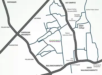 Godrej Plots Coimbatore location map, Chettipalayam